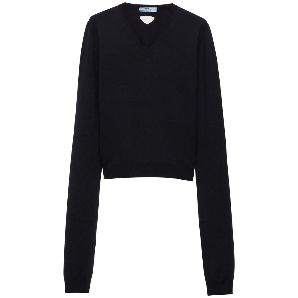 PRADA Prada Women Navy Wool V-Neck Sweater