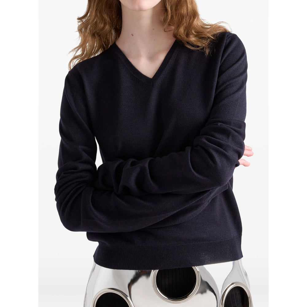 PRADA Prada Women Navy Wool V-Neck Sweater
