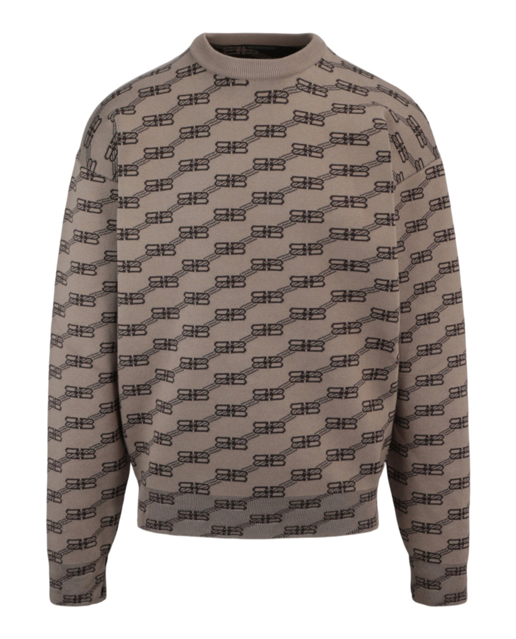 Balenciaga Mens Logo Intarsia-Knit Sweater Beige