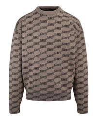 Balenciaga Mens Logo Intarsia-Knit Sweater Beige