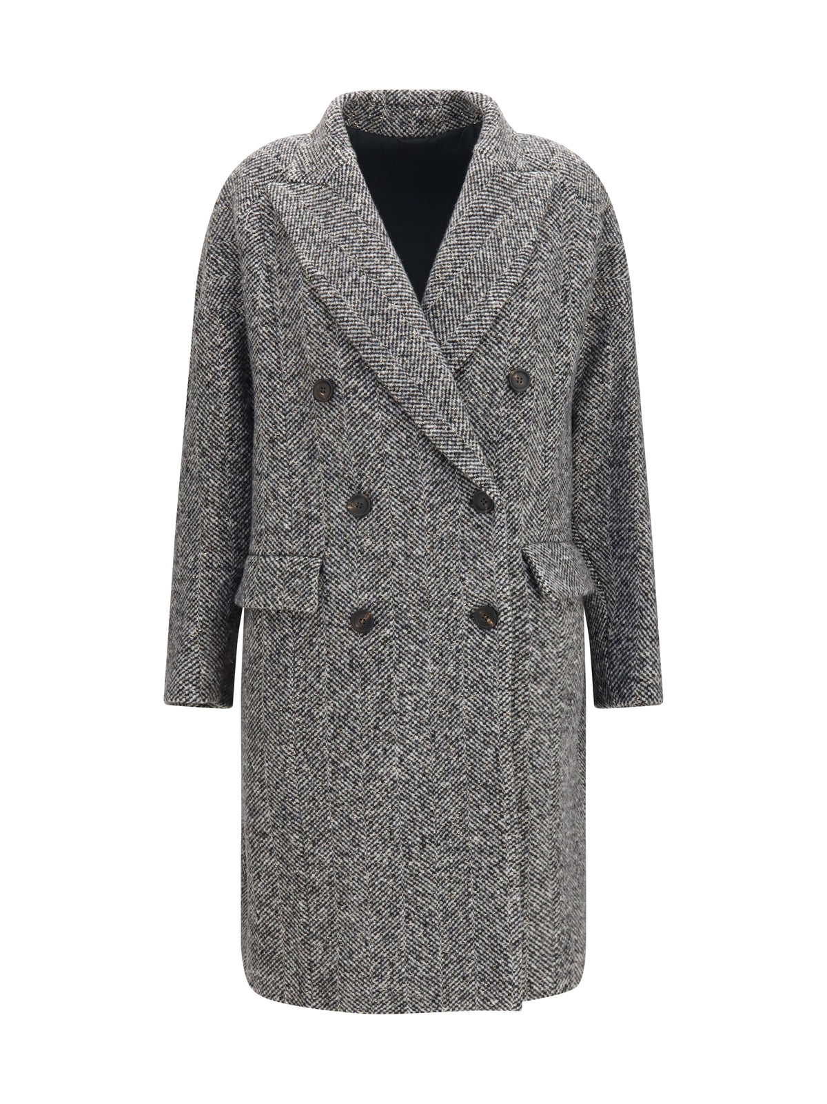 Brunello Cucinelli Women Double-Breasted Wool And Alpaca Blend Coat With Sequins
