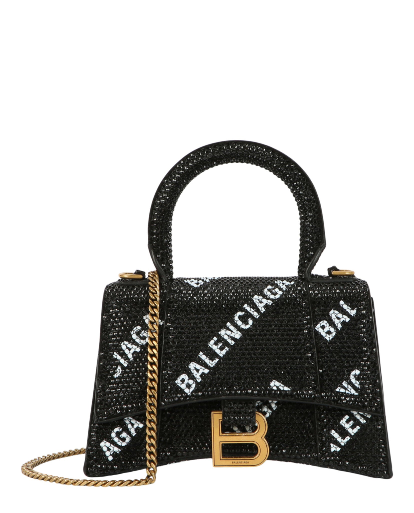 Balenciaga Womens Hourglass Xs Top Handle Bag With Allover Logo
