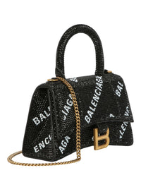 Balenciaga Womens Hourglass Xs Top Handle Bag With Allover Logo Strass