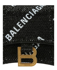 Balenciaga Womens Hourglass Xs Top Handle Bag With Allover Logo Strass