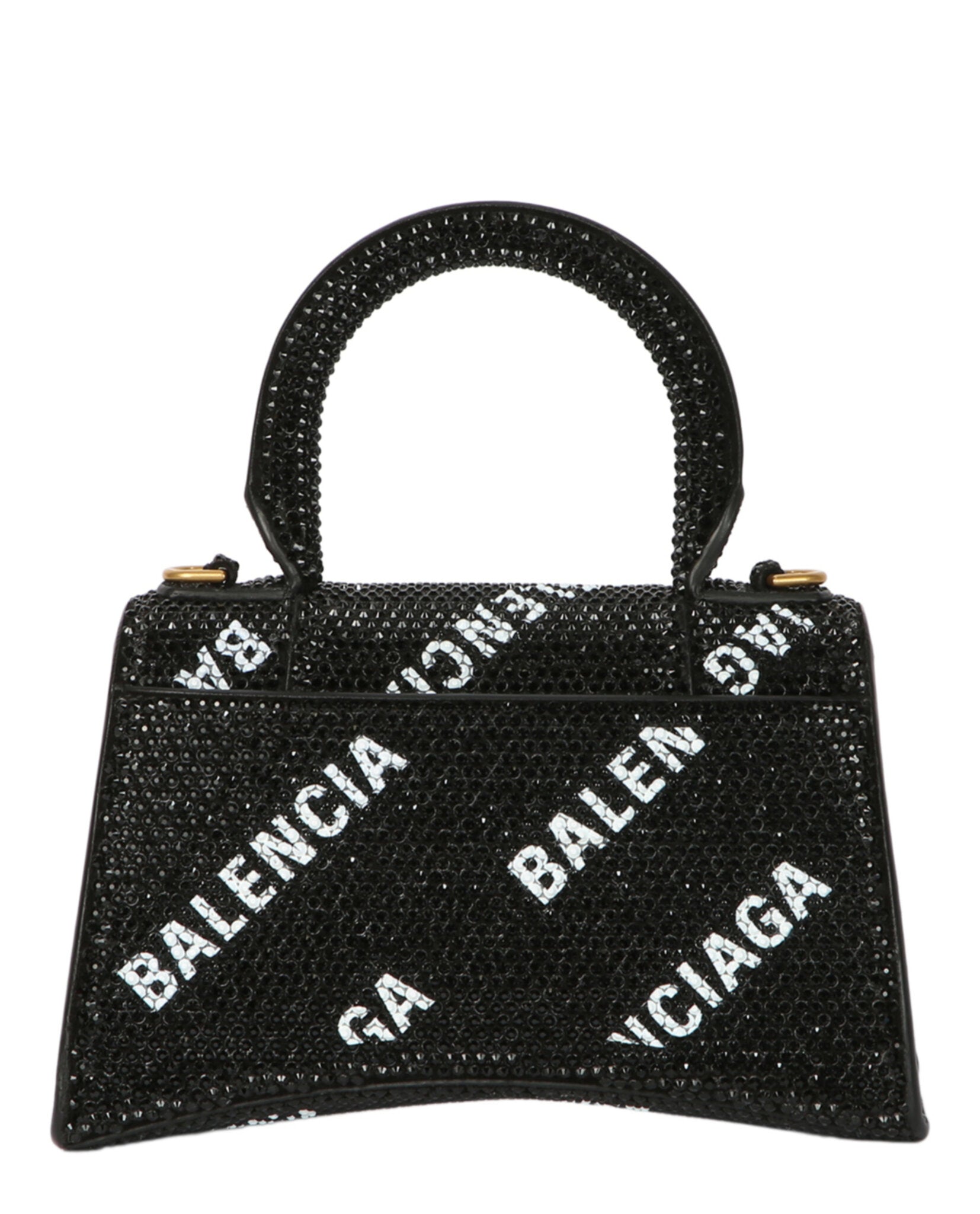 Balenciaga Womens Hourglass Xs Top Handle Bag With Allover Logo Strass