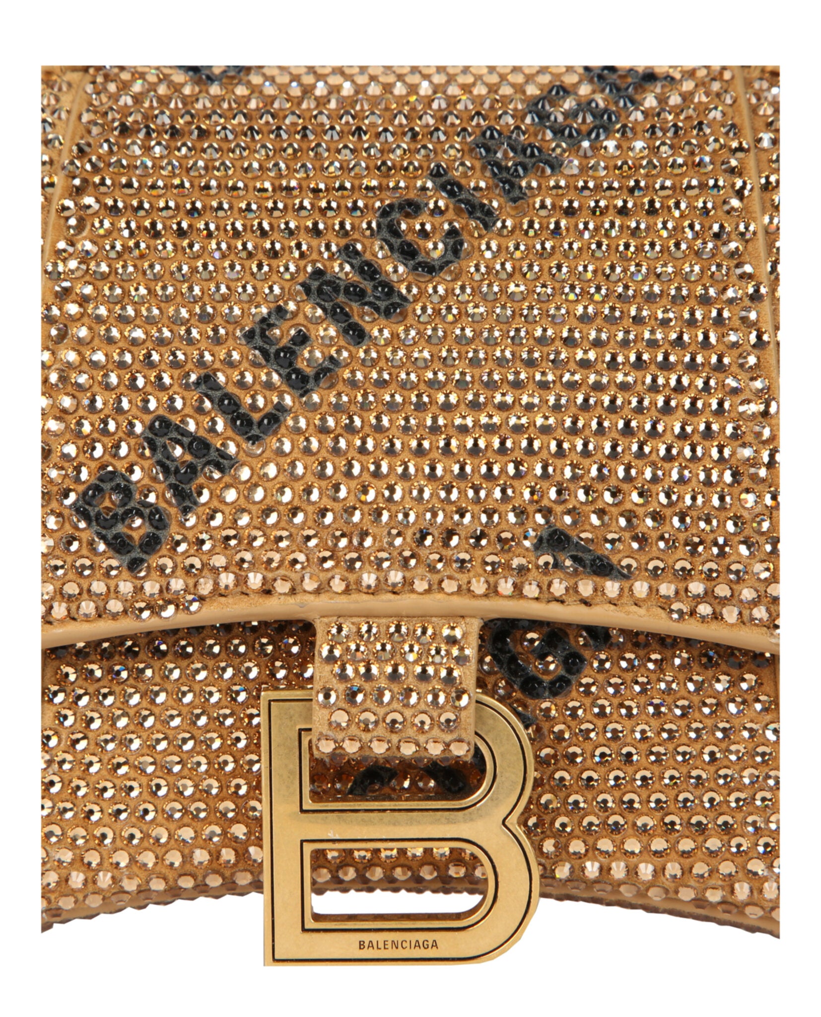 Balenciaga Womens Hourglass Xs Top Handle Bag With Allover Logo Strass