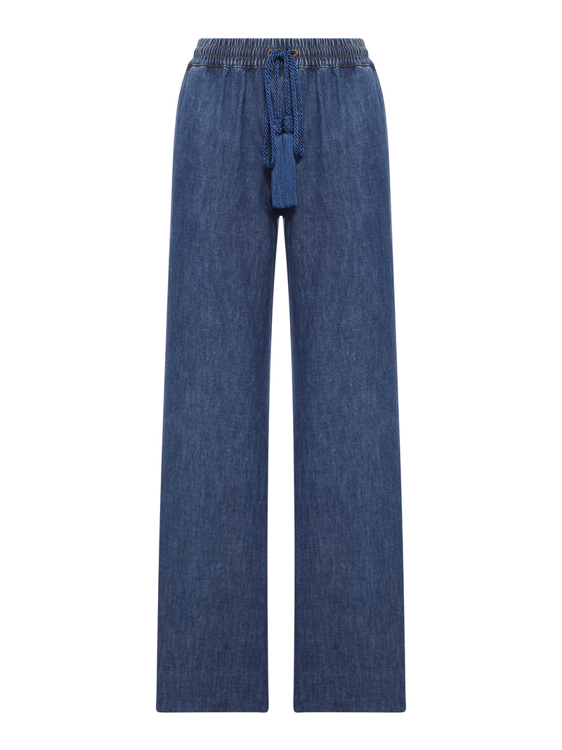 Valentino Garavani Women Wide Leg Chambray Pants