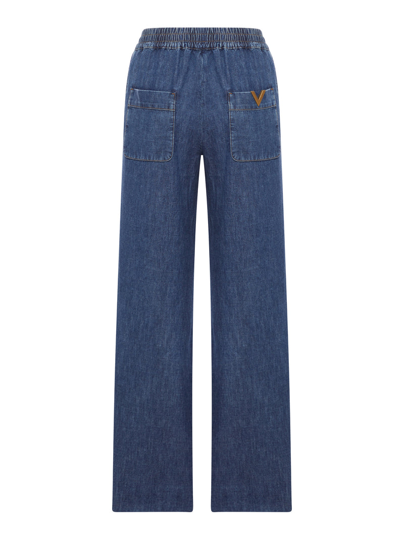 Valentino Garavani Women Wide Leg Chambray Pants