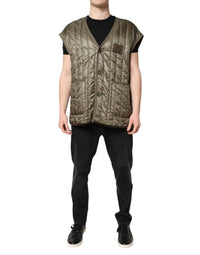 Dolce & Gabbana Dolce & Gabbana Brown Logo Plaque Quilted Vest Men's Jacket