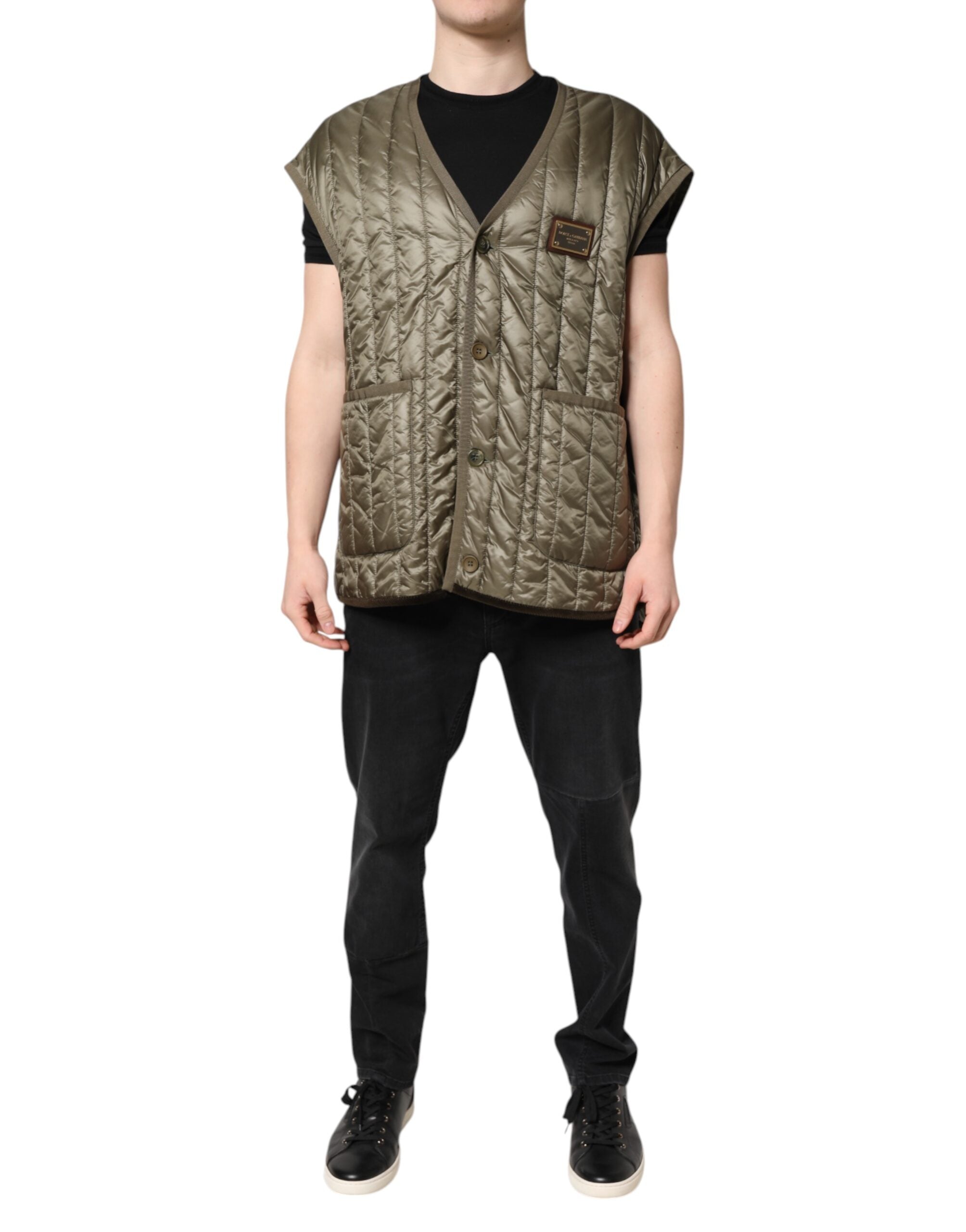 Dolce & Gabbana Dolce & Gabbana Brown Logo Plaque Quilted Vest Men's Jacket