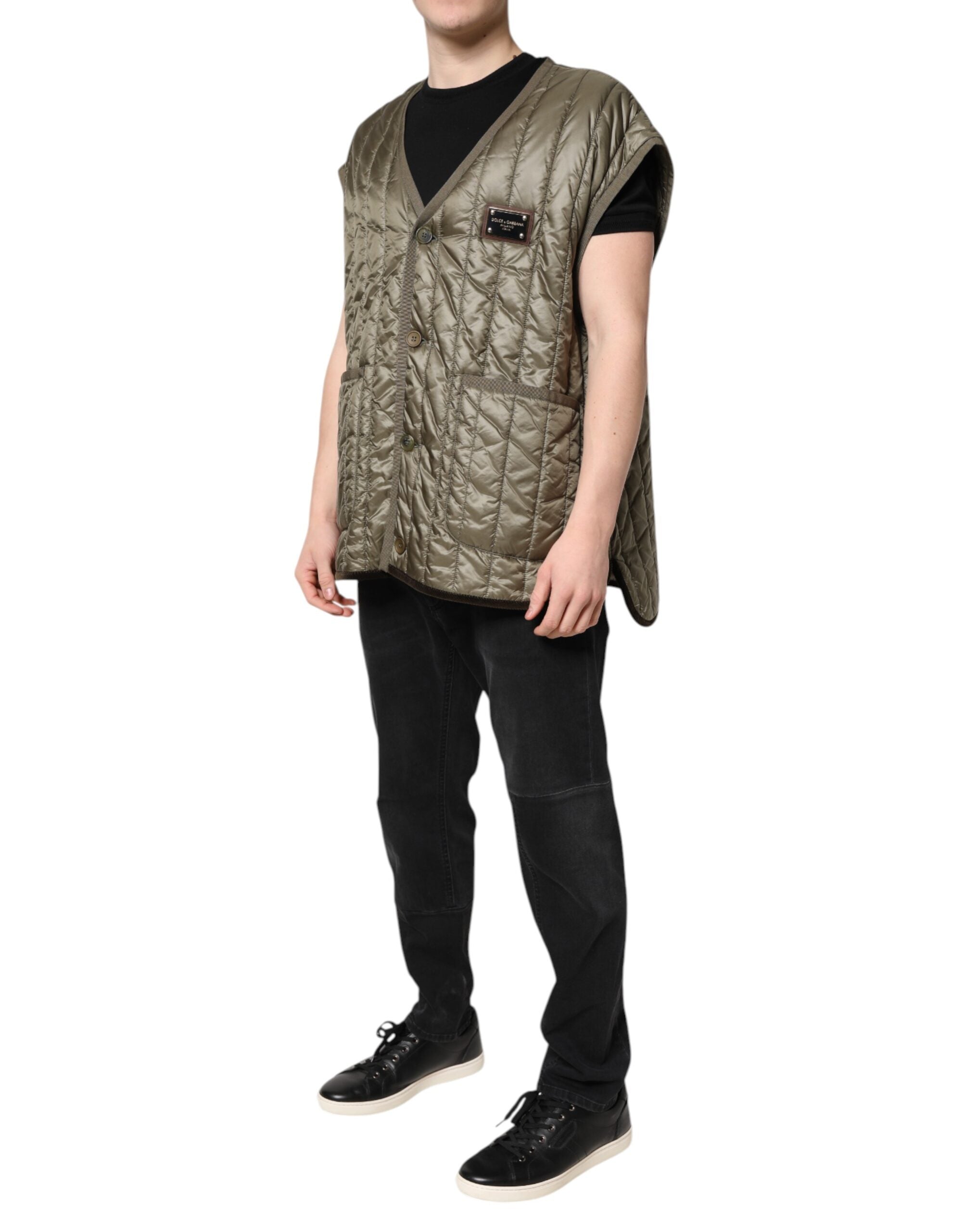 Dolce & Gabbana Dolce & Gabbana Brown Logo Plaque Quilted Vest Men's Jacket