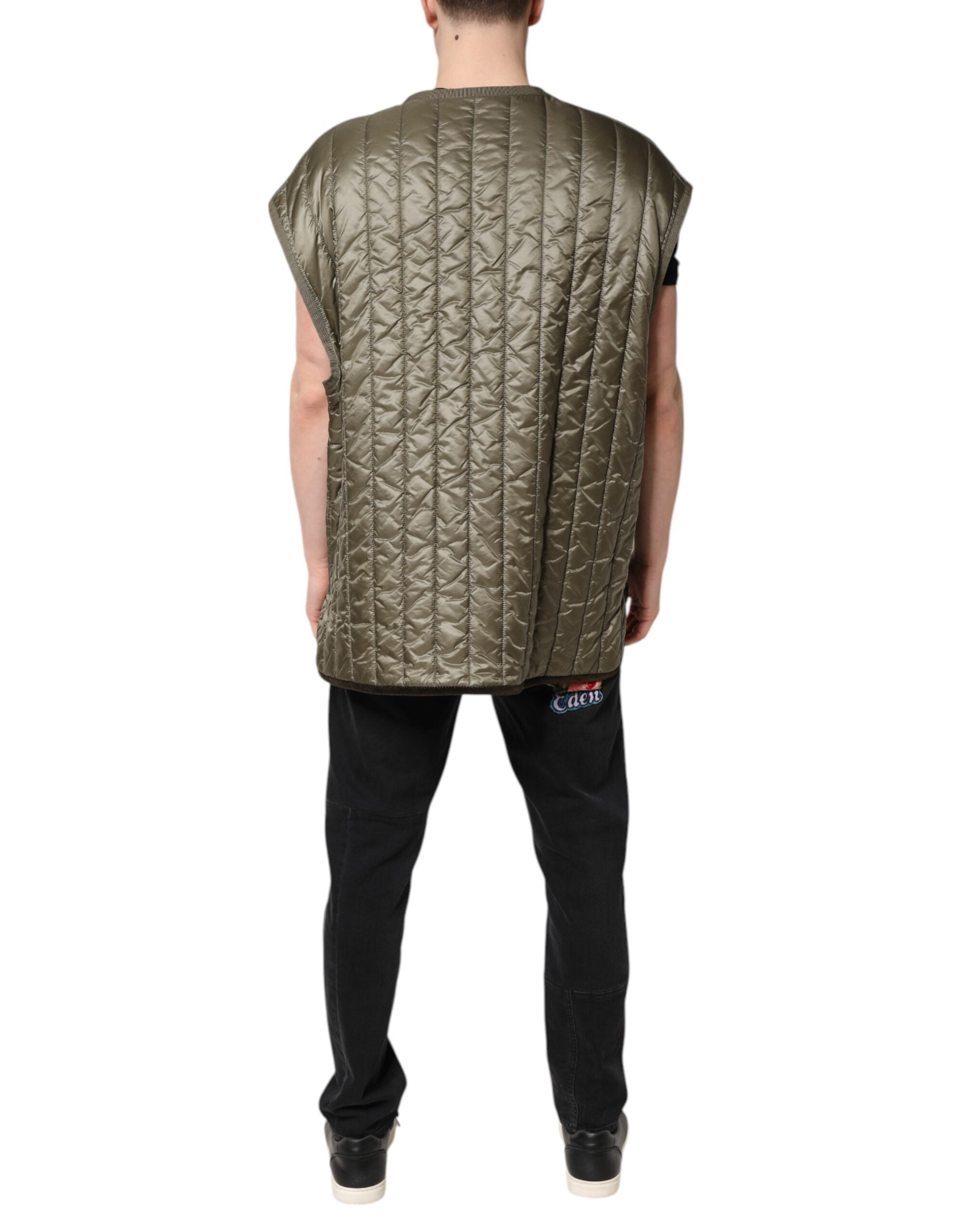 Dolce & Gabbana Dolce & Gabbana Brown Logo Plaque Quilted Vest Men's Jacket