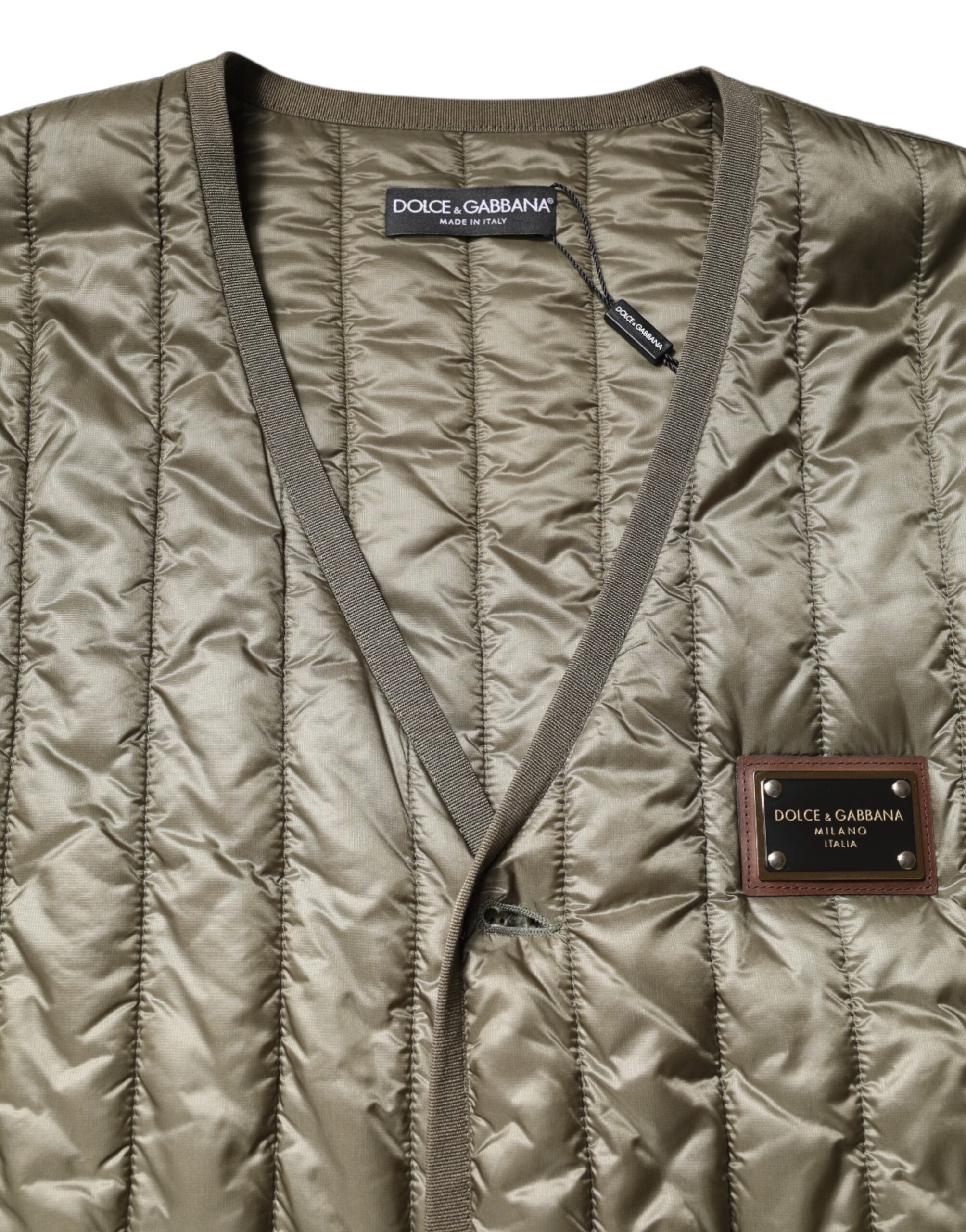 Dolce & Gabbana Dolce & Gabbana Brown Logo Plaque Quilted Vest Men's Jacket