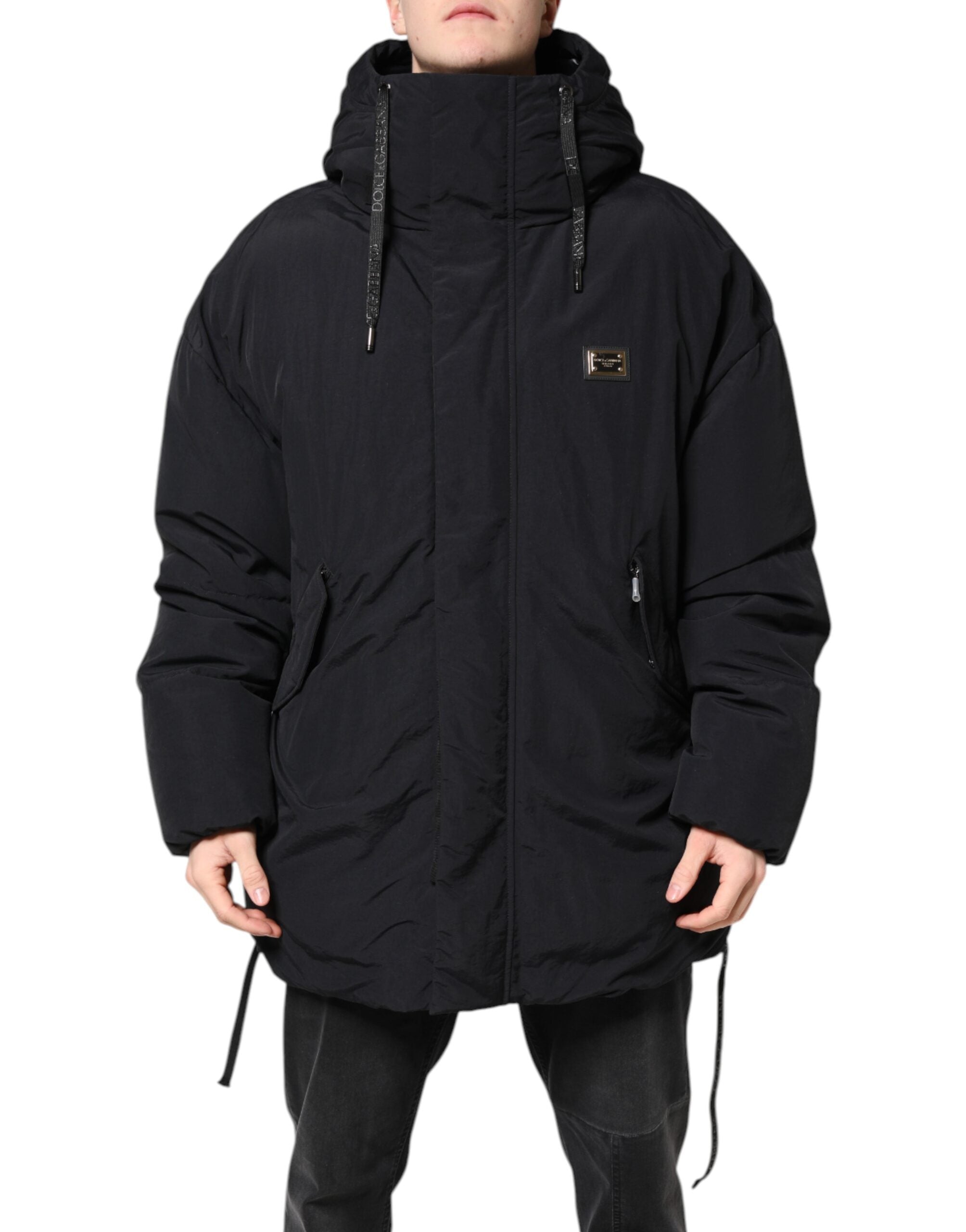 Dolce & Gabbana Black Nylon Full Zip Hooded Parka Men's Jacket