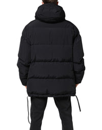 Dolce & Gabbana Black Nylon Full Zip Hooded Parka Men's Jacket