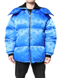 Dolce & Gabbana Blue Logo Full Zip Hooded Quilted Men's Jacket