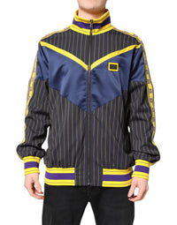 Dolce & Gabbana Black Striped Logo Full Zip Bomber Men's Jacket