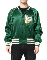 Dolce & Gabbana Green Floral DG Logo Full Zip Bomber Men's Jacket