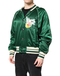 Dolce & Gabbana Green Floral DG Logo Full Zip Bomber Men's Jacket