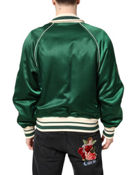 Dolce & Gabbana Green Floral DG Logo Full Zip Bomber Men's Jacket