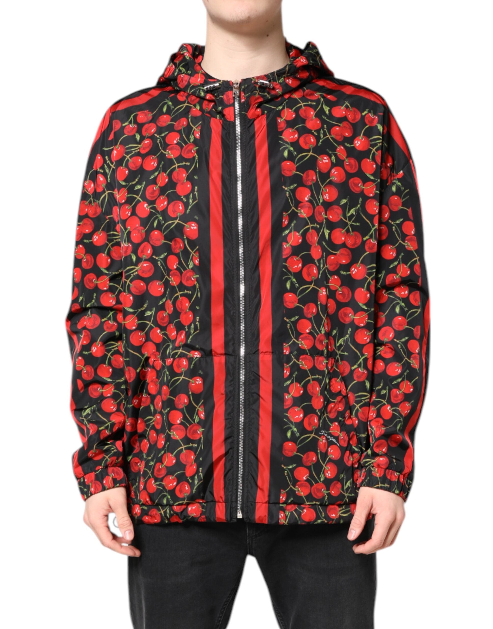 Dolce & Gabbana Dolce & Gabbana Black Cherry Print Hooded Windbreaker Men's Jacket