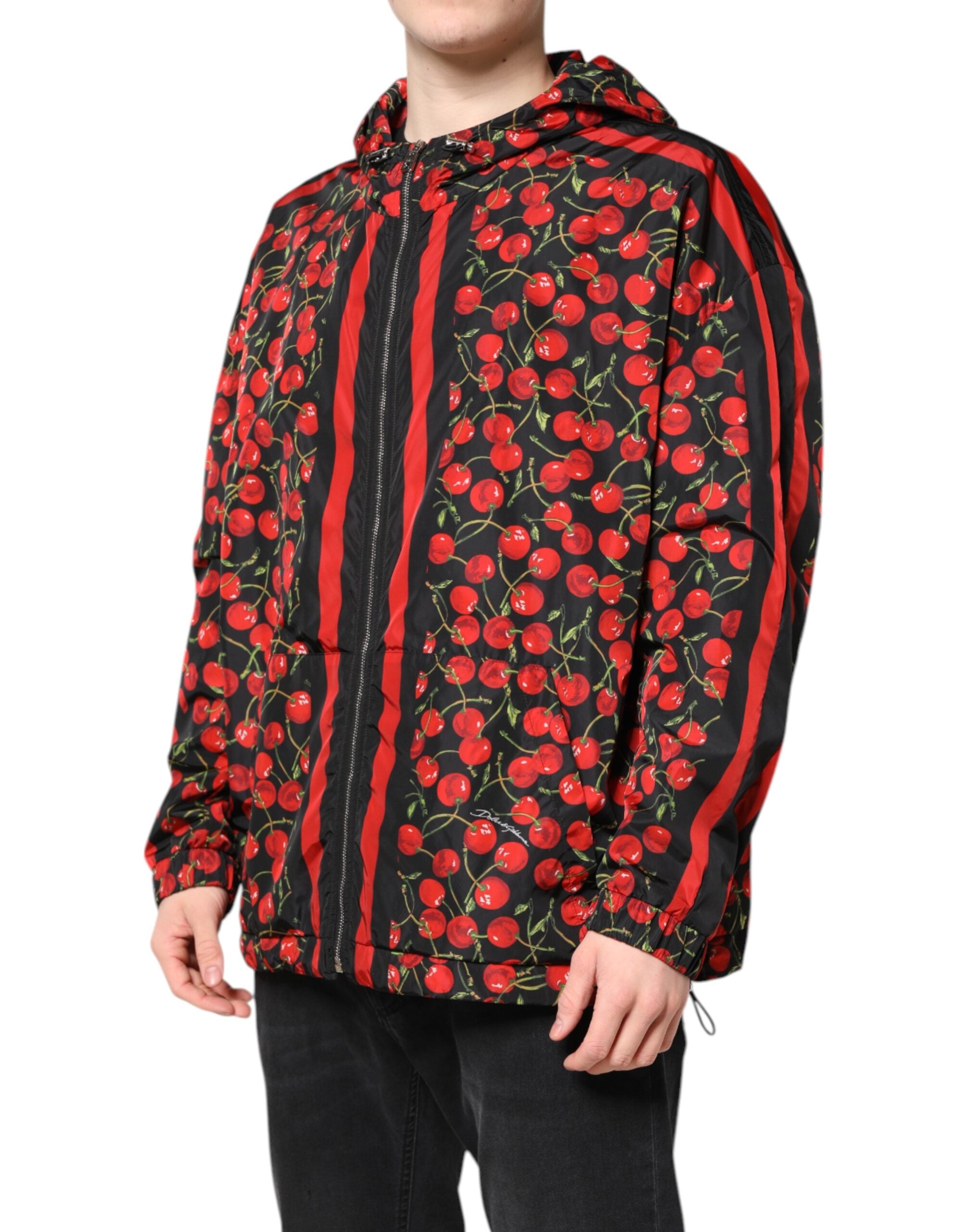 Dolce & Gabbana Dolce & Gabbana Black Cherry Print Hooded Windbreaker Men's Jacket