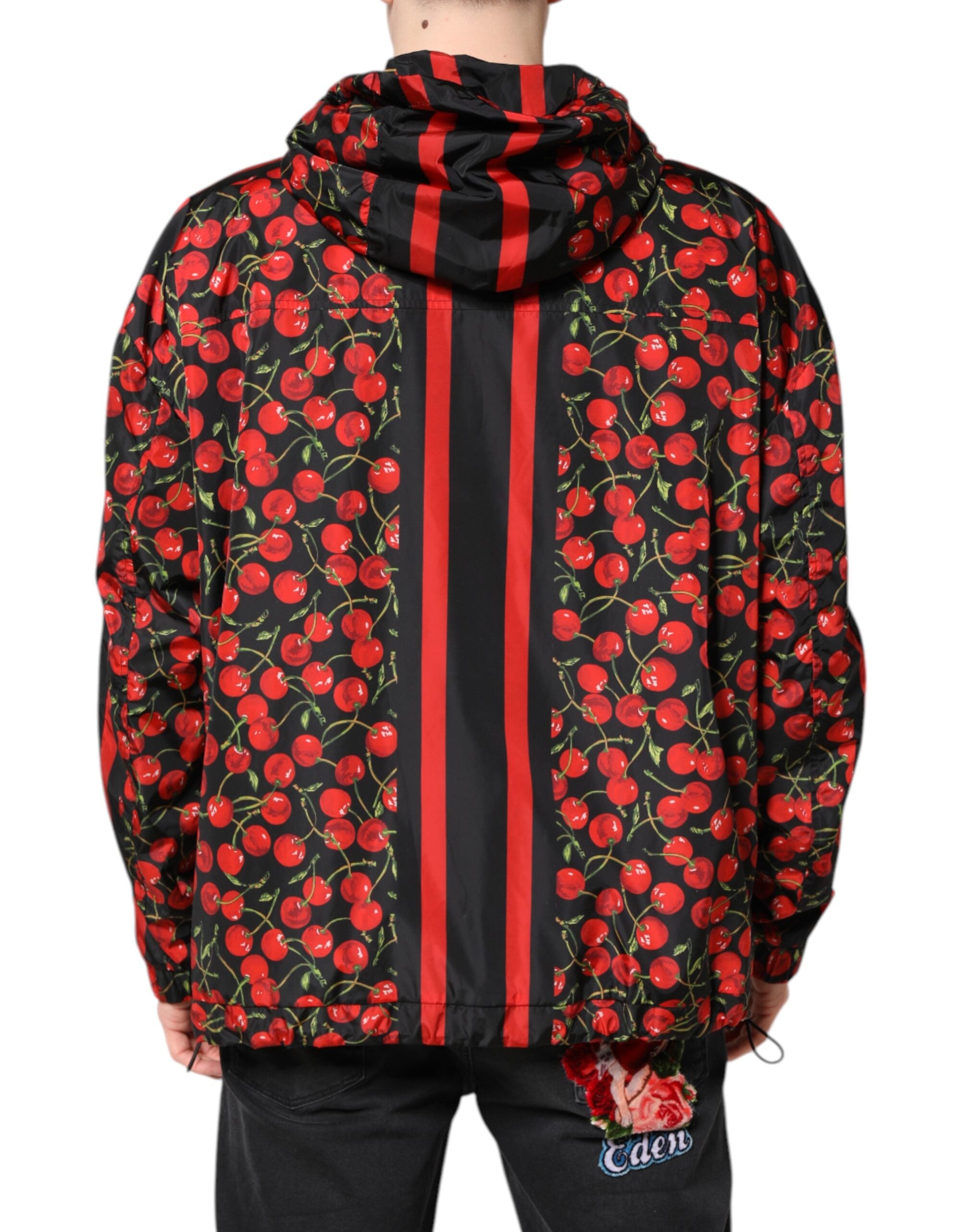 Dolce & Gabbana Dolce & Gabbana Black Cherry Print Hooded Windbreaker Men's Jacket