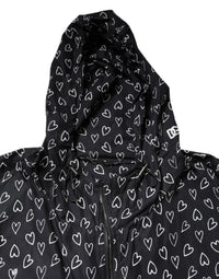 Dolce & Gabbana Black Heart Print Hooded Windbreaker Men's Jacket