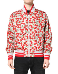 Dolce & Gabbana Dolce & Gabbana White Cherry Print Full Zip Bomber Men's Jacket