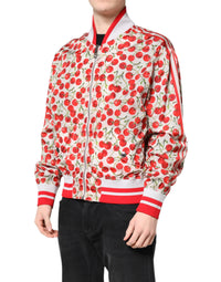 Dolce & Gabbana Dolce & Gabbana White Cherry Print Full Zip Bomber Men's Jacket