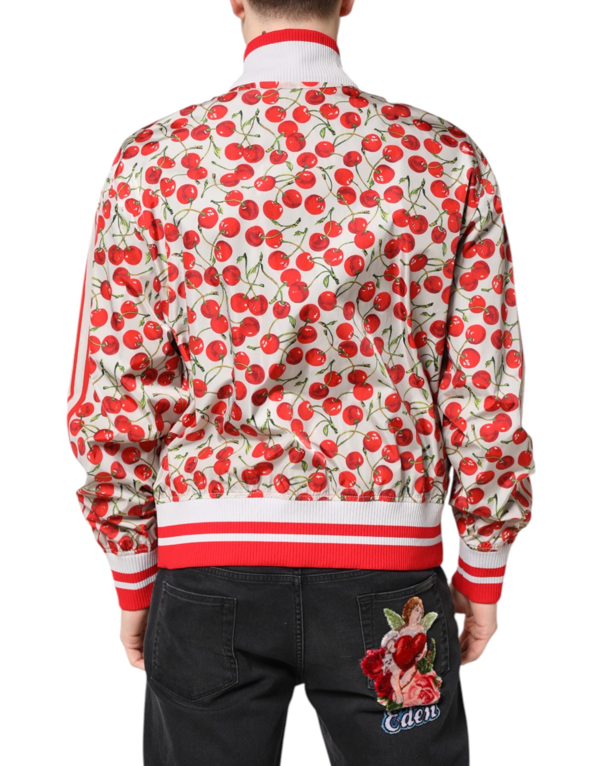 Dolce & Gabbana Dolce & Gabbana White Cherry Print Full Zip Bomber Men's Jacket