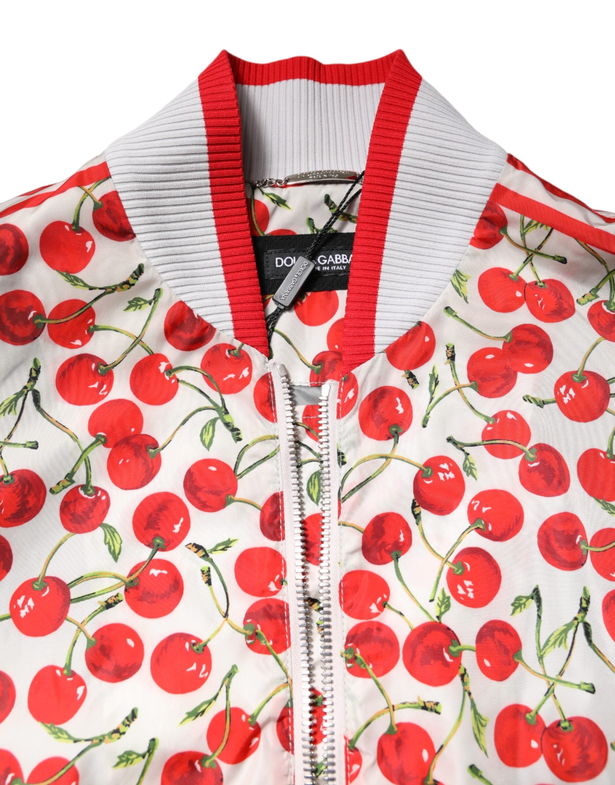 Dolce & Gabbana Dolce & Gabbana White Cherry Print Full Zip Bomber Men's Jacket