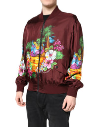 Dolce & Gabbana Dolce & Gabbana Maroon Floral Print Full Zip Bomber Men's Jacket