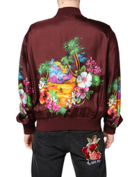 Dolce & Gabbana Dolce & Gabbana Maroon Floral Print Full Zip Bomber Men's Jacket