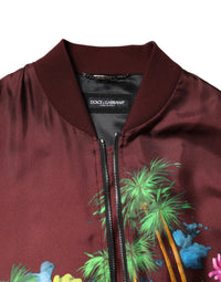 Dolce & Gabbana Dolce & Gabbana Maroon Floral Print Full Zip Bomber Men's Jacket