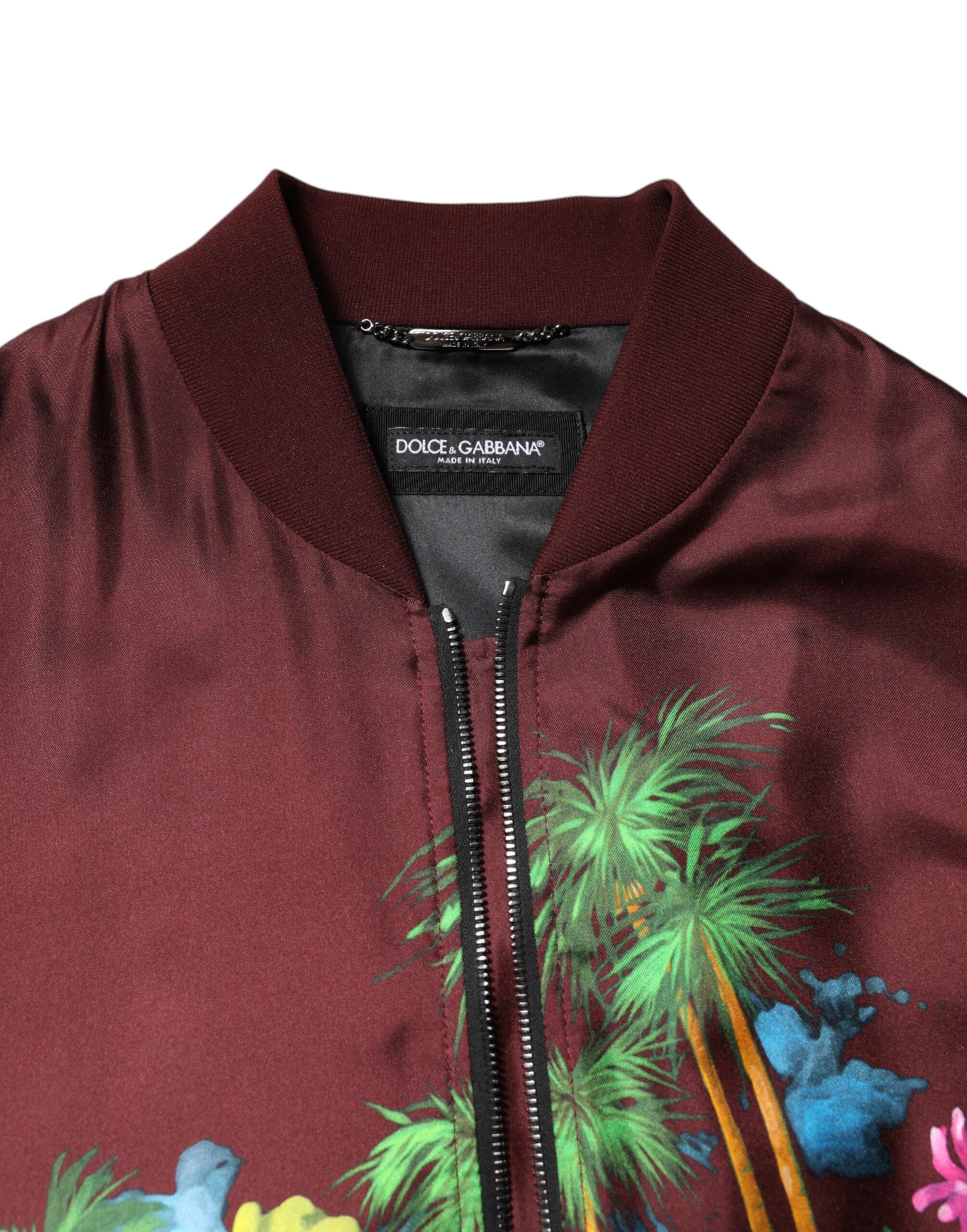 Dolce & Gabbana Dolce & Gabbana Maroon Floral Print Full Zip Bomber Men's Jacket