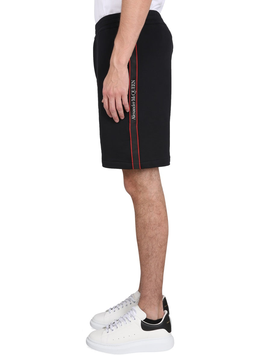 Alexander Mcqueen Men Bermuda Shorts With Selvedge Logo Band
