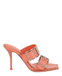Alexander McQueen Womens Boxcar Leather Heel Sandals Apricot