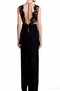 La Perla Halterneck Nightgown In Black Silk With Leavers Lace
