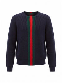 Gucci Men Wool Crewneck Sweater With Web Detail
