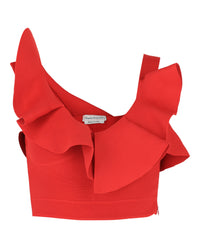Alexander McQueen Womens Ruffled Asymmetrical Cropped Top