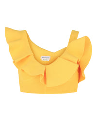 Alexander McQueen Womens Ruffled Asymmetrical Cropped Top