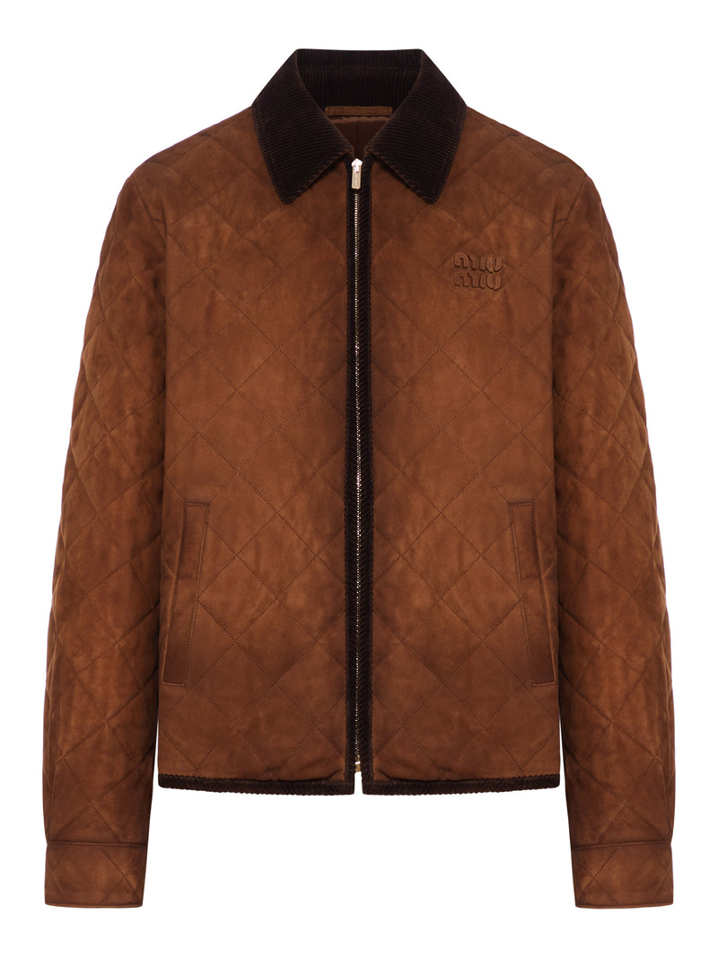 Miu Miu Women Suede Jacket With Velvet Collar
