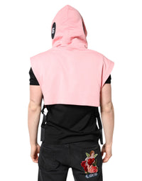 Dolce & Gabbana Pink Cotton Hooded Men Sportswear Vest Men's Sweater