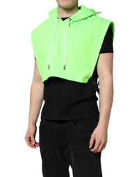 Dolce & Gabbana Green Polyester Hooded Sportswear Vest Men's Sweater