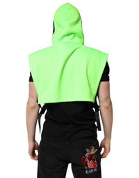Dolce & Gabbana Green Polyester Hooded Sportswear Vest Men's Sweater