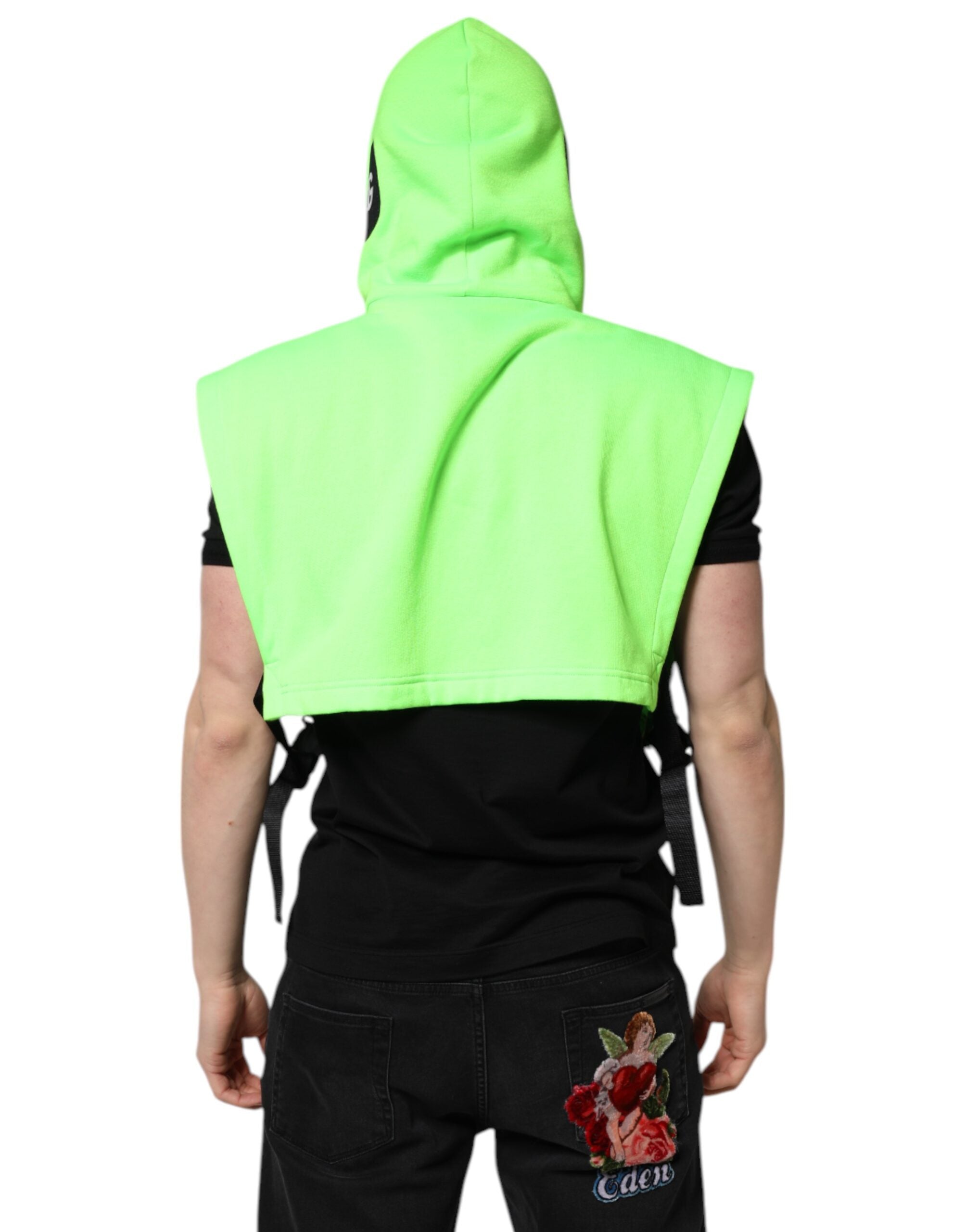 Dolce & Gabbana Green Polyester Hooded Sportswear Vest Men's Sweater