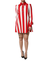 Dolce & Gabbana White Red Stripes Long Sleeves Mini Women's Dress