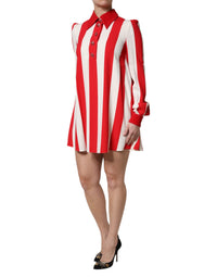 Dolce & Gabbana White Red Stripes Long Sleeves Mini Women's Dress