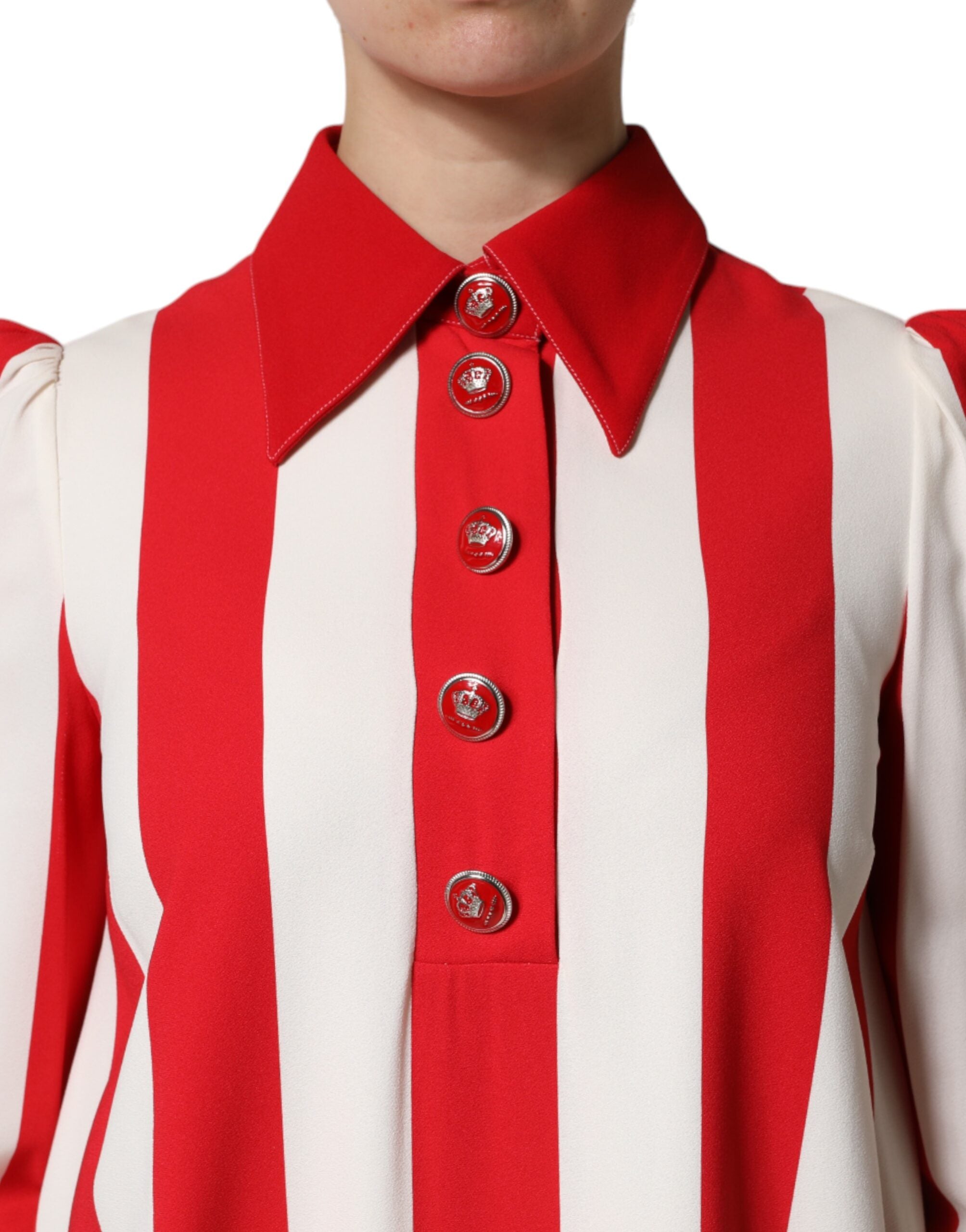 Dolce & Gabbana White Red Stripes Long Sleeves Mini Women's Dress